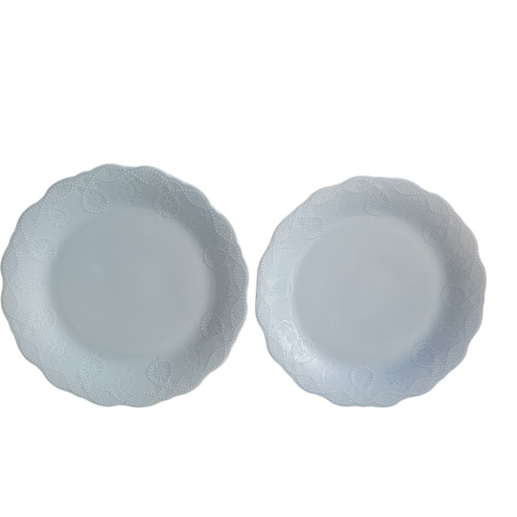 Cow Girl Lace Light Blue Dinner Plates Pioneer Women Scallop Embossed Set of 2 - Picture 1 of 8